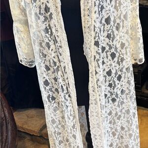 White Beige Lace Floral Kimono Coverup